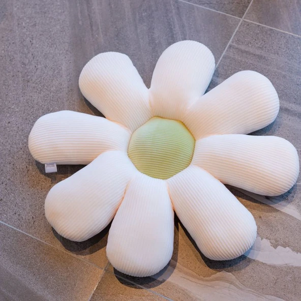 Çiçek Peluş Yastık - Bej Sarı Çekirdekli - 50cm - 7