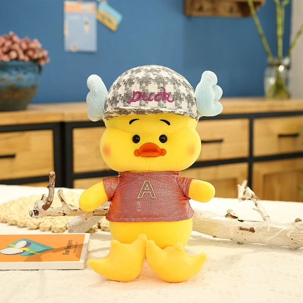 Şapkalı Sarı Ördek Peluş Oyuncak - Kırmızı Giysili 50cm - 5