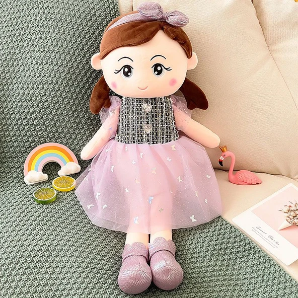 Anna Küçük Parfüm Tarzı Kız Bebek Peluş Oyuncak - Mor 75cm