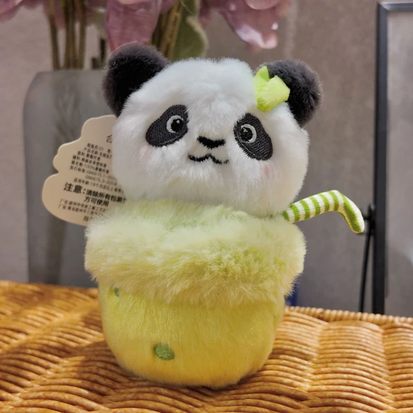 Sevimli Panda Peluş Anahtarlık - Sütlü Çaylı Panda 12cm