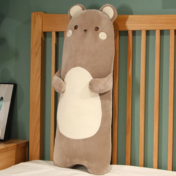 Çizgi Film Hayvan Uyku Bacak Yastığı Peluş Oyuncak - Kahve Ayı 90cm - 8