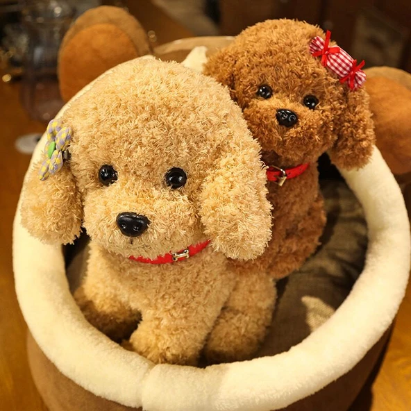 Eğik Kafalı Peluş Oyuncak Ayı Köpek - Süt Beyazı - 22cm - 12