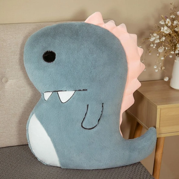 Dinozor Peluş Yastık Oyuncak - Koyu Gri 55cm