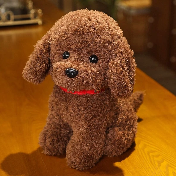 Eğik Kafalı Peluş Oyuncak Ayı Köpek - Süt Beyazı - 22cm - 6