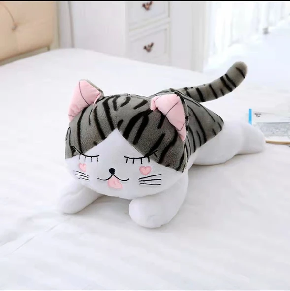 Peynir Kedi Peluş Oyuncak - Kalpli Kısık Gözlü - 50cm