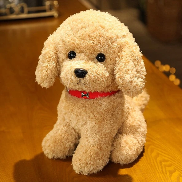 Eğik Kafalı Peluş Oyuncak Ayı Köpek - Süt Beyazı - 22cm - 5