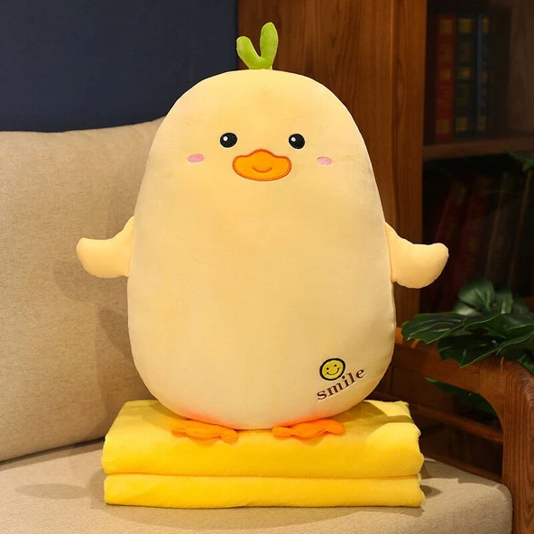 Peluş Ördek Yastık Battaniye 2'si 1 Arada - Jiayou Ördek 90cm