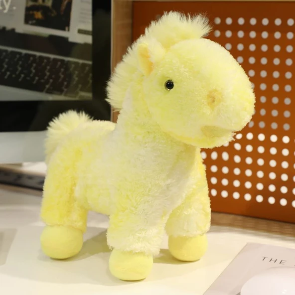 Krem Sarısı Gökkuşağı At Peluş Oyuncak - 35cm