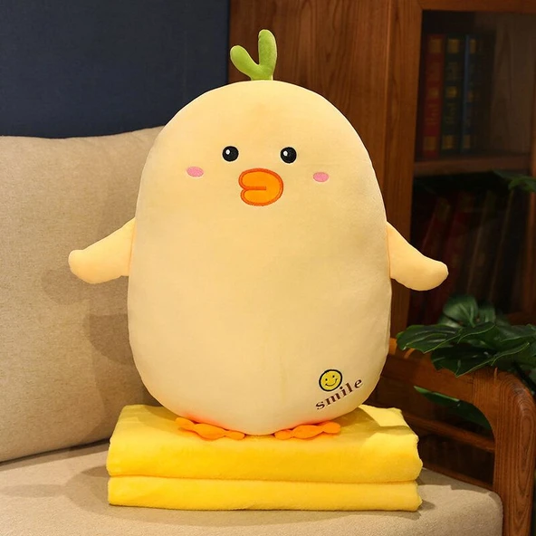 Peluş Ördek Yastık Battaniye 2'si 1 Arada - Dudu Ördek Battaniye 40cm