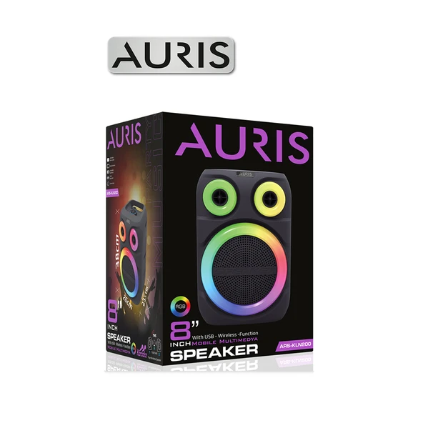 Auris KLN200 25W 8 inç Mikrofonlu RGB Bluetooth Hoparlör - Resim 2