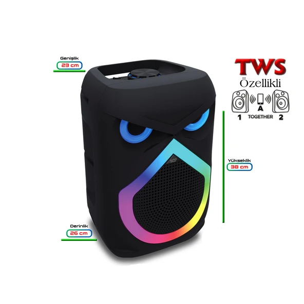 Auris KLN140 25W 8 inç Mikrofonlu RGB Bluetooth Hoparlör - Resim 3