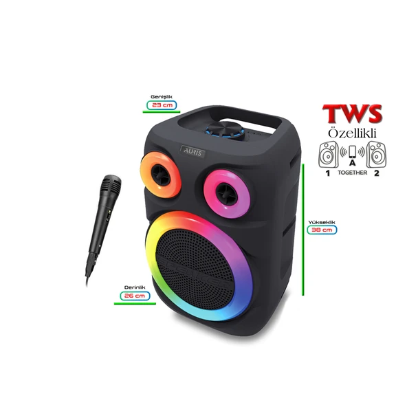 Auris KLN200 25W 8 inç Mikrofonlu RGB Bluetooth Hoparlör - Resim 3