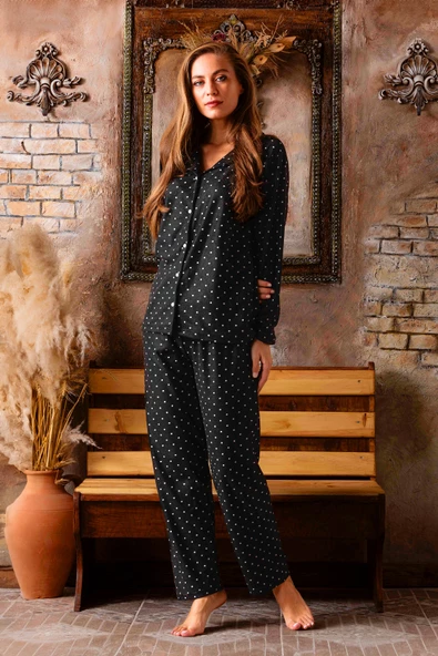 Nisanca Kışlık Düğmeli Ekose Desen Yılbaşı Temalı  Kadın Süet Pijama Takımı - 6