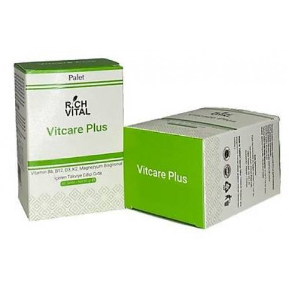 Palet Rich Vital Vitcare Plus, Vitamin B6, B12, D3, K2, Magnezyum Bisglisinat 60 Tablet
