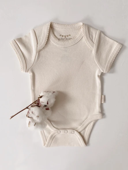 Naturaborn GOTS Organik Sertifikalı Kroşetalı Kısa Kollu Bebek Body - Resim 8