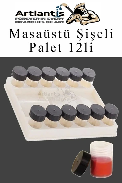 Kapaklı Şişe Resim Paleti  12 li 1 Paket Şişeli Boya Palet Kabı Siyah Kapaklı Godeli Sanatsal Plastik Palet ve Saklama - 1