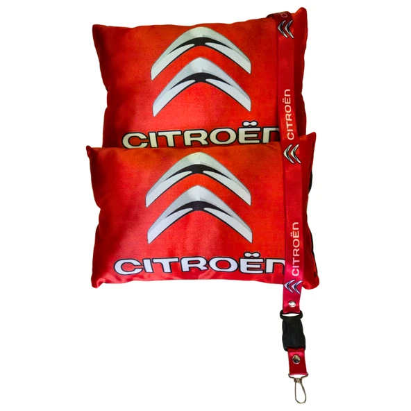 Citroen Uyumlu Dijital Baskılı Kırmızı Araç Seyahat Boyun Yastık 2'li Set Citroen Oto Ayna Askısı ürün görseli