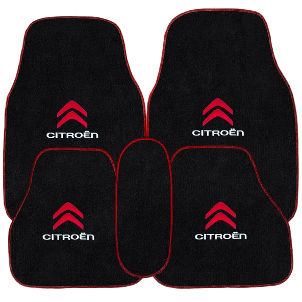 Citroen Nakışlı 5 Parça Araç Oto Halı Paspas Citroen Dijital Baskılı Kırmızı Oto Boyun Yastığı - Resim 3