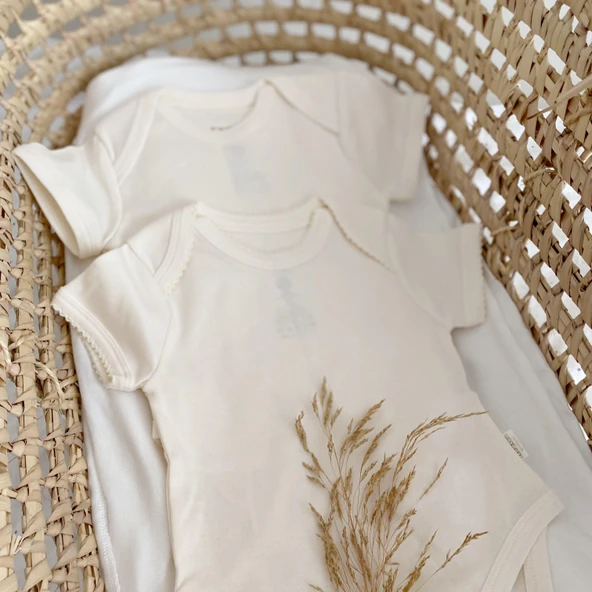 Naturaborn GOTS Organik Sertifikalı Kroşetalı Kısa Kollu Bebek Body - Resim 4