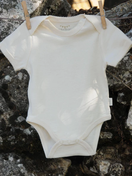 Naturaborn GOTS Organik Sertifikalı Kroşetalı Kısa Kollu Bebek Body - 10