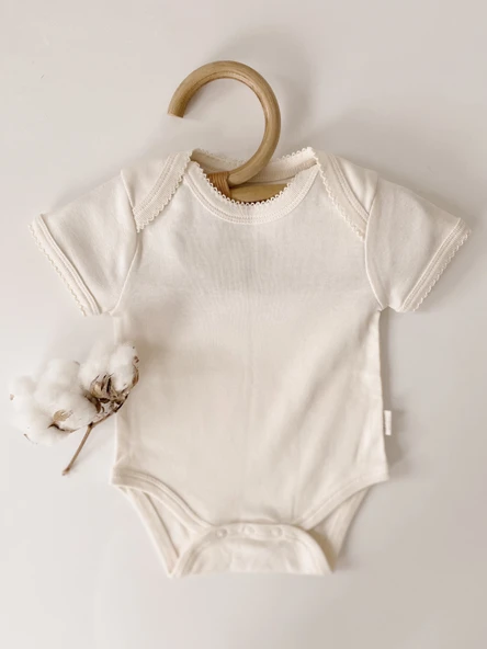 Naturaborn GOTS Organik Sertifikalı Kroşetalı Kısa Kollu Bebek Body - Resim 9