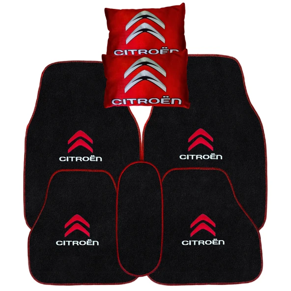 Citroen Nakışlı 5 Parça Araç Oto Halı Paspas Citroen Dijital Baskılı Kırmızı Oto Boyun Yastığı ürün görseli