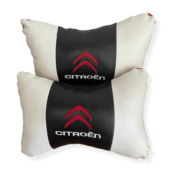 Citroen Nakış İşlemeli Ortopedik Lüks Araç Seyahat Deri Oto Boyun Yastığı İkili Oto Yastık Seti ürün görseli