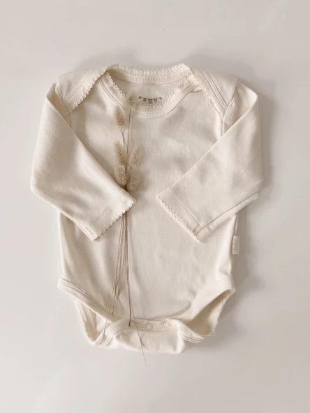 Naturaborn GOTS Organik Sertifikalı Uzun Kollu Kroşetalı Bebek Body - Resim 10