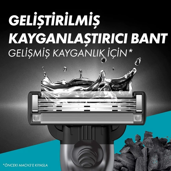 Gillette Mach3 Charcoal Yedek Tıraş Bıçağı 4'lü - Diş Beyazlatıcı Köpük Hediye - 4