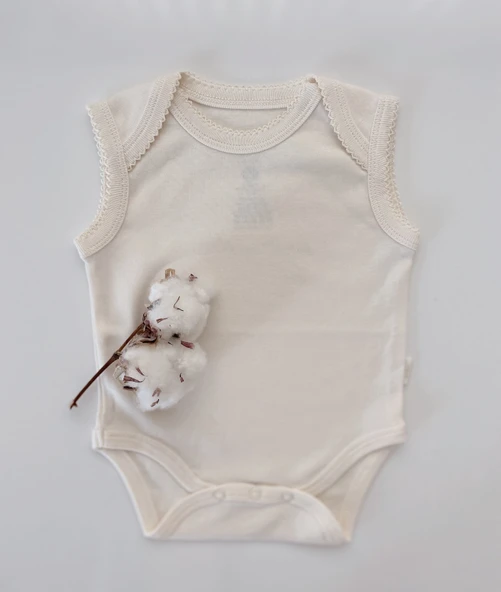 Naturaborn GOTS Organik Sertifikalı Kroşetalı Kolsuz Bebek Body - Resim 8