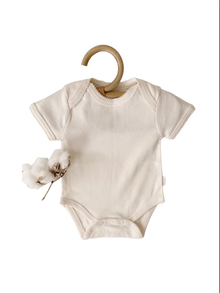 Naturaborn GOTS Organik Sertifikalı Kroşetalı Kısa Kollu Bebek Body - Resim 7