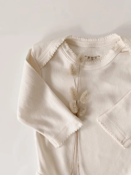 Naturaborn GOTS Organik Sertifikalı Uzun Kollu Kroşetalı Bebek Body - Resim 11