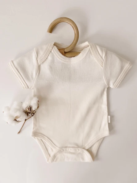 Naturaborn GOTS Organik Sertifikalı Kroşetalı Kısa Kollu Bebek Body - Resim 6