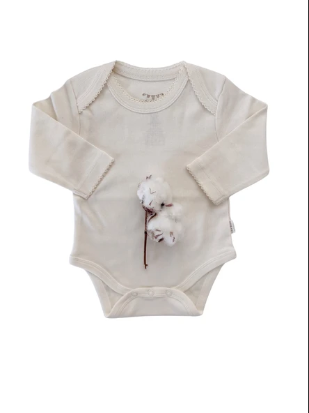 Naturaborn GOTS Organik Sertifikalı Uzun Kollu Kroşetalı Bebek Body - Resim 9