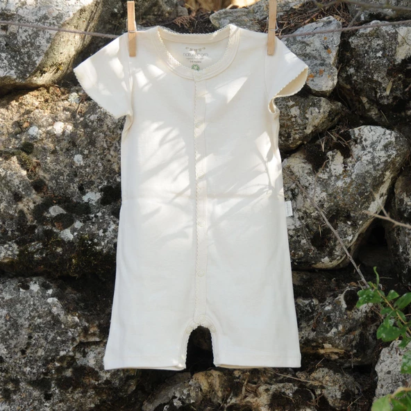 Naturaborn GOTS Organik Sertifikalı Kroşetalı Yarım Kollu Şort Paçalı Bebek Tulum - 6