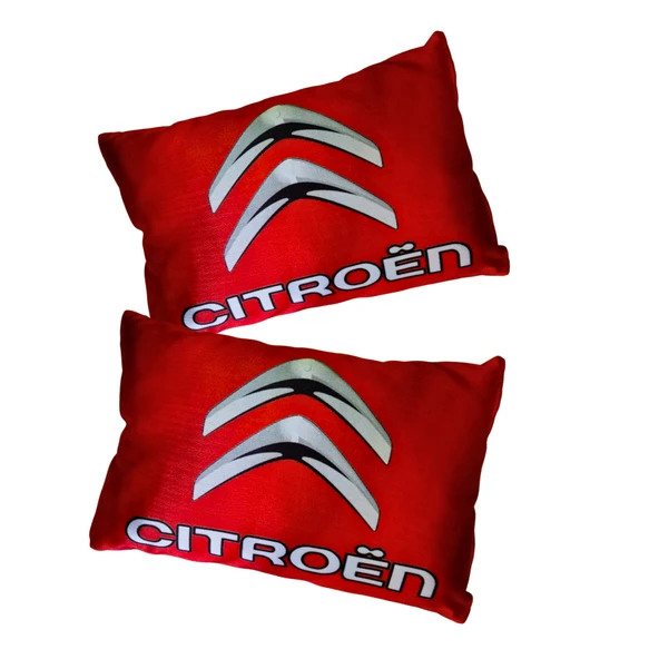 Citroen Uyumlu Dijital Baskılı Kırmızı Araç Seyahat Boyun Yastık 2'li Set