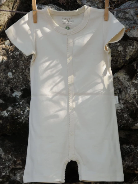 Naturaborn GOTS Organik Sertifikalı Kroşetalı Yarım Kollu Şort Paçalı Bebek Tulum - 7