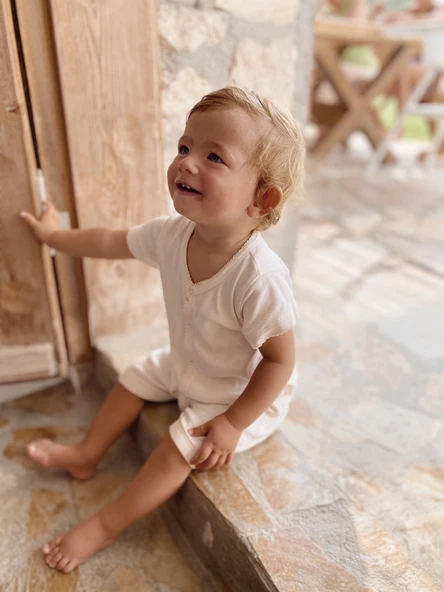 Naturaborn GOTS Organik Sertifikalı Kroşetalı Yarım Kollu Şort Paçalı Bebek Tulum - 12