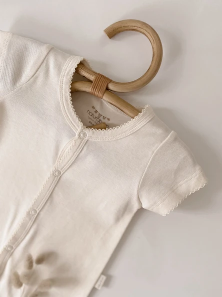 Naturaborn GOTS Organik Sertifikalı Kroşetalı Yarım Kollu Şort Paçalı Bebek Tulum - 10