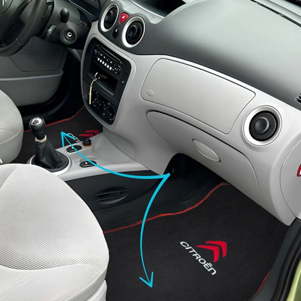 Citroen Nakış İşlemeli 5 Parça Araç Oto Halı Paspas Kırmızı Kenarlı Citroen Nakışlı Araba Paspas - 1