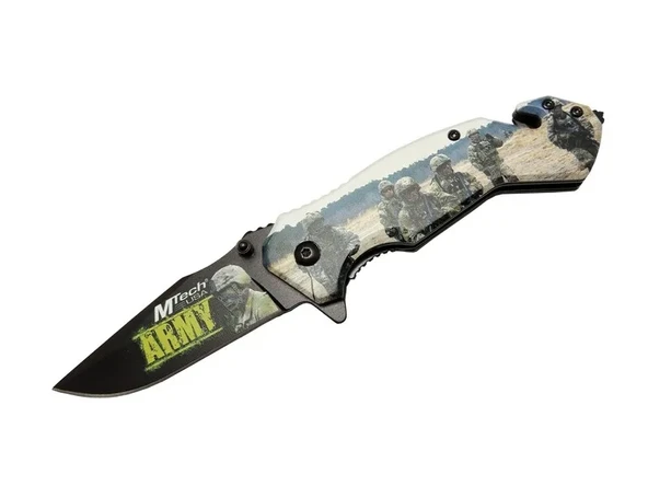 Mtech 4 23 3 Army Kurtarma / Kamp Çakı 20cm - Yarı Otomatik, Kemerlikli, Cam Kırma Ve İp Kesme Aparatlı ürün görseli