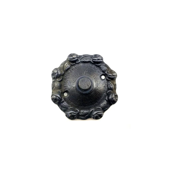 Antika Tarz Dekoratif Pirinç Güllü Kapı Zili - 75mm, Oksit - 1