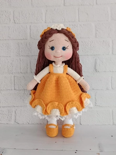 Turuncu Merve Bebek Amigurumi Organik Oyuncak - 1