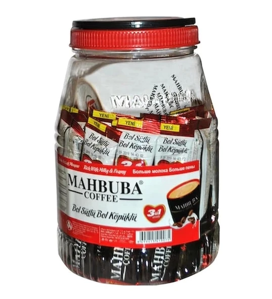 Mahbuba Coffee 3ü1 AradaSütlü Köpüklü Kavanoz Kahve Bardak Hediyeli 36 x 18 GR + Renkli Kupa
