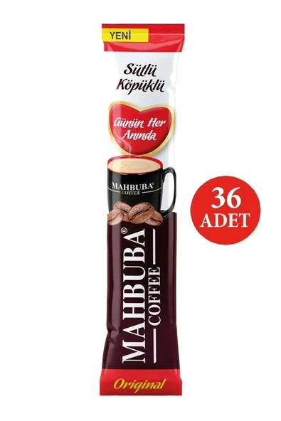 Mahbuba Coffee 3ü1 AradaSütlü Köpüklü Kavanoz Kahve Bardak Hediyeli 36 x 18 GR + Renkli Kupa - 2