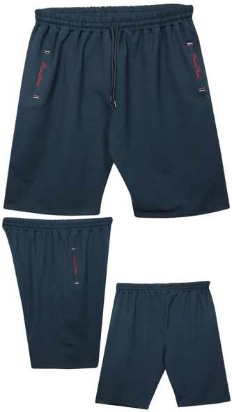 Büyük Beden 110 - 155 Kilo Arası İçin Uygun Bedenli Cepleri Nakış Detaylı Likralı Penye Erkek Şortu - 7