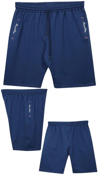 Büyük Beden 110 - 155 Kilo Arası İçin Uygun Bedenli Cepleri Nakış Detaylı Likralı Penye Erkek Şortu - 2