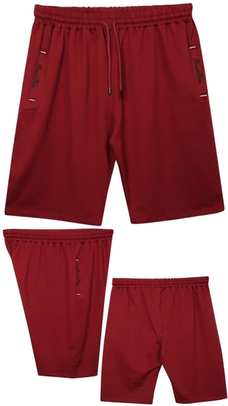 Büyük Beden 110 - 155 Kilo Arası İçin Uygun Bedenli Cepleri Nakış Detaylı Likralı Penye Erkek Şortu - 4