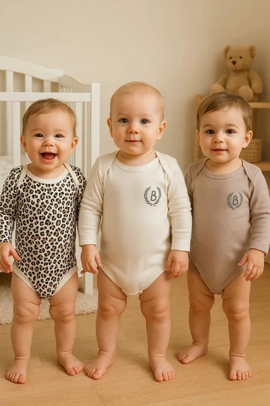 Candar 3'lü Naturel Bebek Badi Zıbın -%100 Pamuk