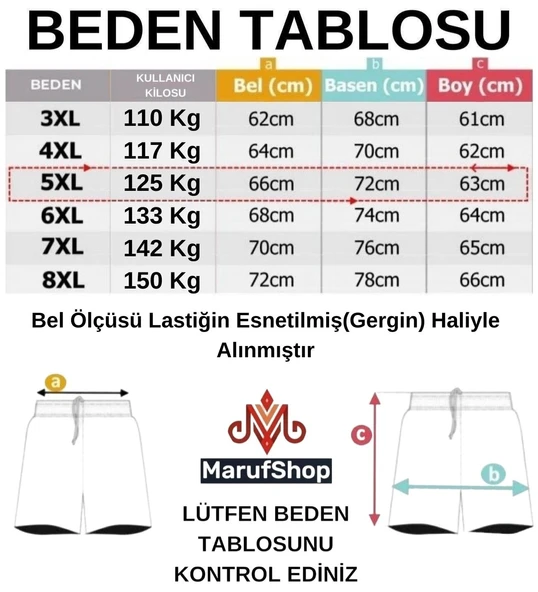 Büyük Beden 110 - 155 Kilo Arası İçin Uygun Bedenli Cepleri Nakış Detaylı Likralı Penye Erkek Şortu - 12